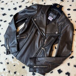 Chanel Black Leather Biker Jacket FR40